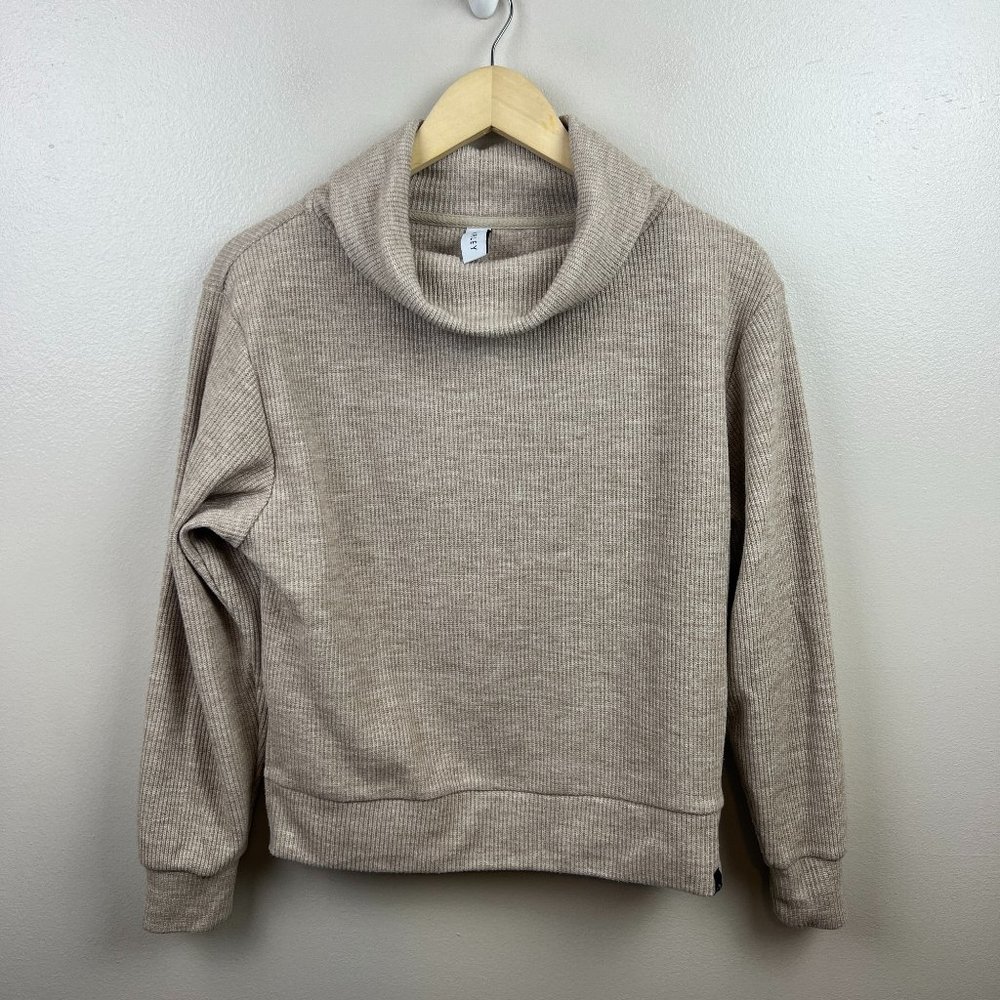 Varley Huntly Sweater Size XS Tan Brown Side Zips Split Cowl Neck Cozy Neutral